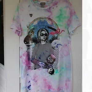 Custom Tie Dye Distressed Kurt Cobain Tee with Pin